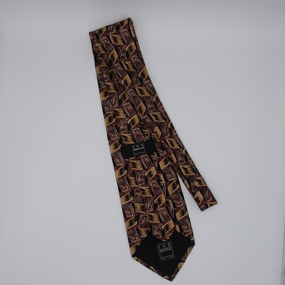 IKE Behar Silk Tie Brown Gold Black - Picture 6 of 7